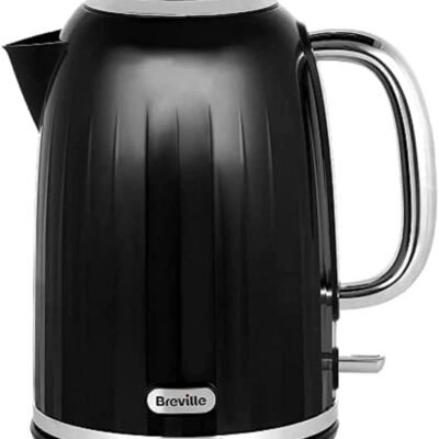 Breville Impressions Electric Kettle, 1.7 Litre, 3 KW Fast Boil, Black [VKJ755] & Bold Black 2-Slice Toaster with High-Lift and Wide Slots | Black and Silver Chrome [VTR001]