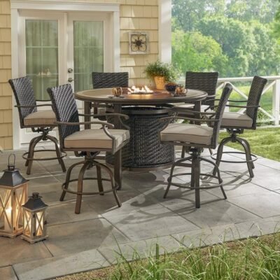 Berkley Jensen Portsmouth 7-Pc. Aluminum High Dining with Fire Pit Table and Swivel Chairs
